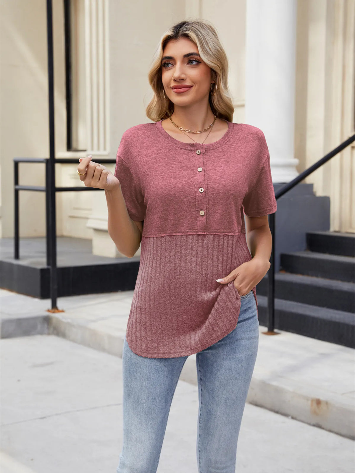 Two-tone Short Sleeve Top (23)