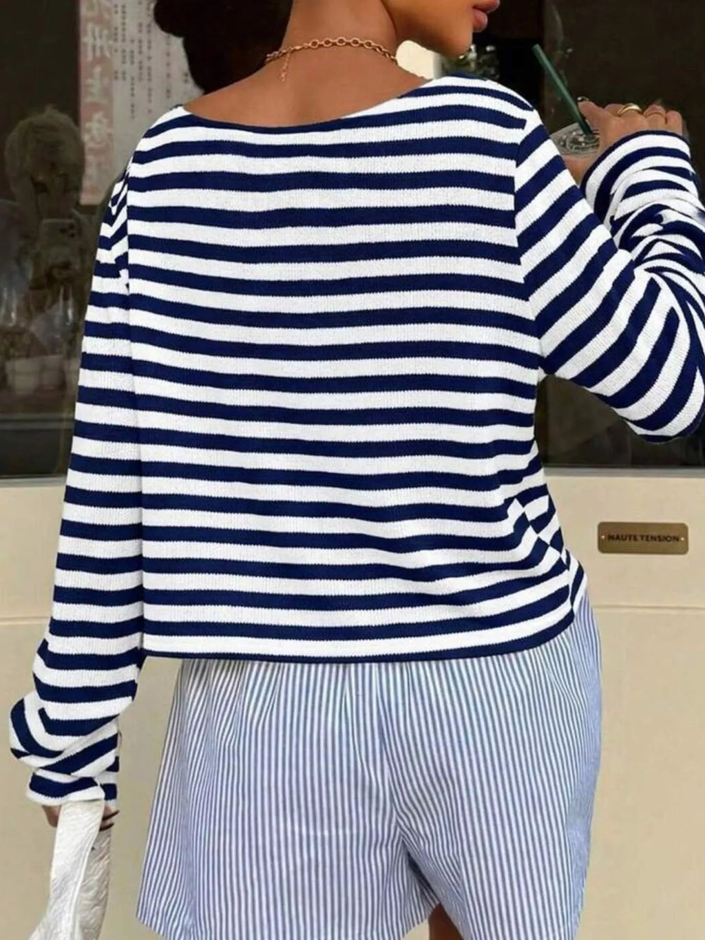 Boat Neck Striped Long Sleeve T-shirt (12)