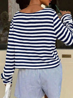 Boat Neck Striped Long Sleeve T-shirt (12)