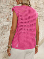 Tied Front Openwork V-neck Knit Top (5)