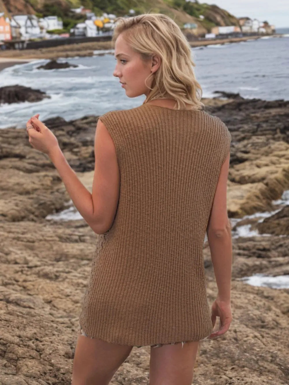 Button Down Eyelet V-neck Sweater Vest (12)