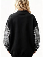 Gingham Sleeves Round Neck Sweatshirt (9)
