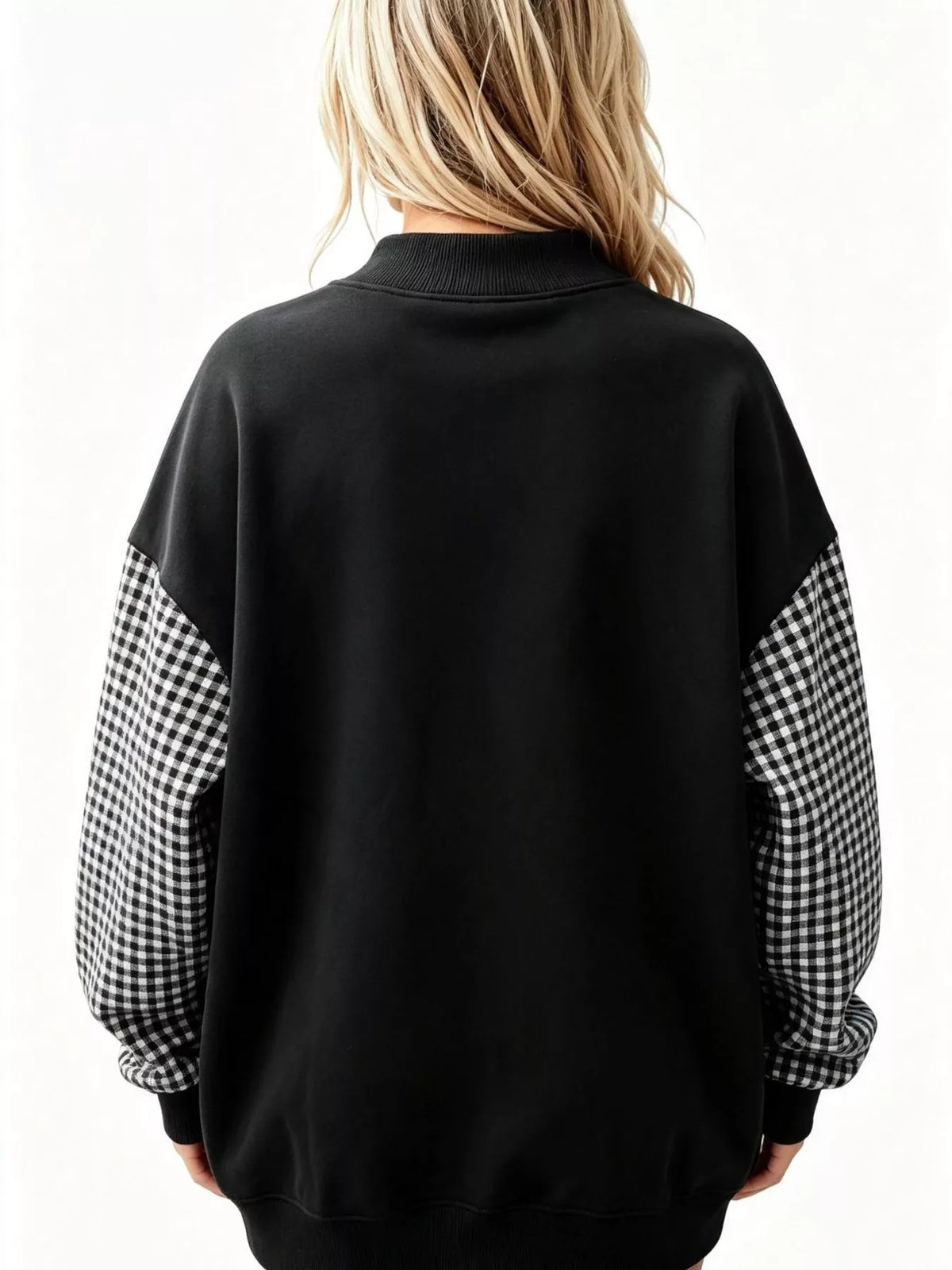 Gingham Sleeves Round Neck Sweatshirt (9)