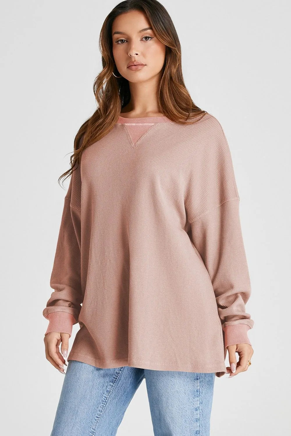 Waffle-knit Long Sleeve Sweatshirt (19)