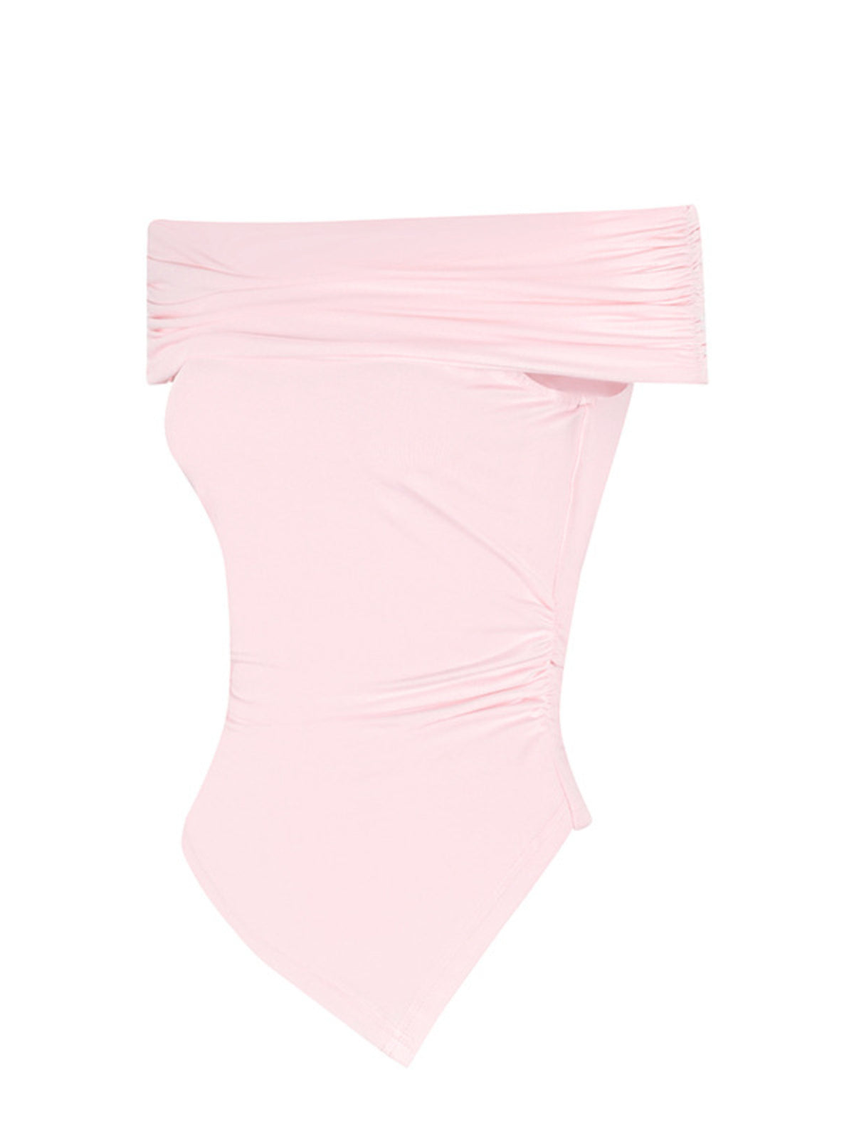 Off-shoulder Ruched Asymmetrical Hem Top (13)