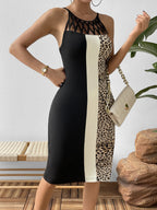 Leopard Block Cutout Sleeveless Knee-length Dress