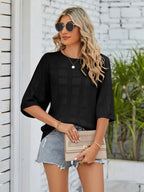 Openwork Round Neck Knit Top (15)