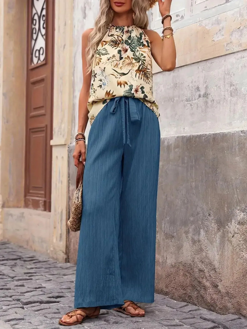 Printed Tank Top Wide Leg Pants Set (7)