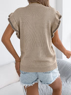 Openwork Round Neck Cap Sleeve Knit Top (13)