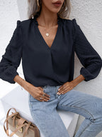 Swiss Dot Frill Trim Puff Sleeve Blouse (7)