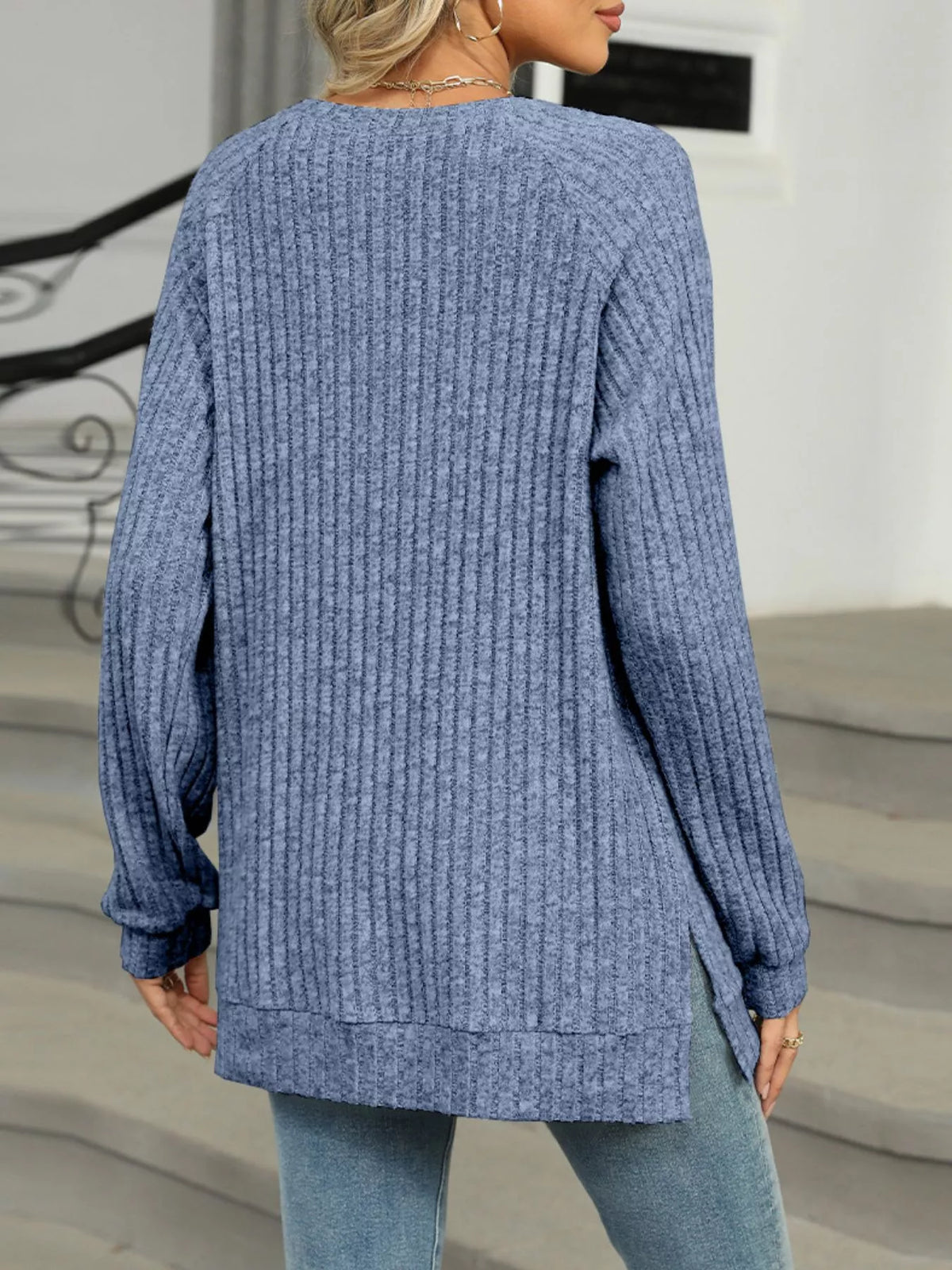 Round Neck Knit Button Top (14)