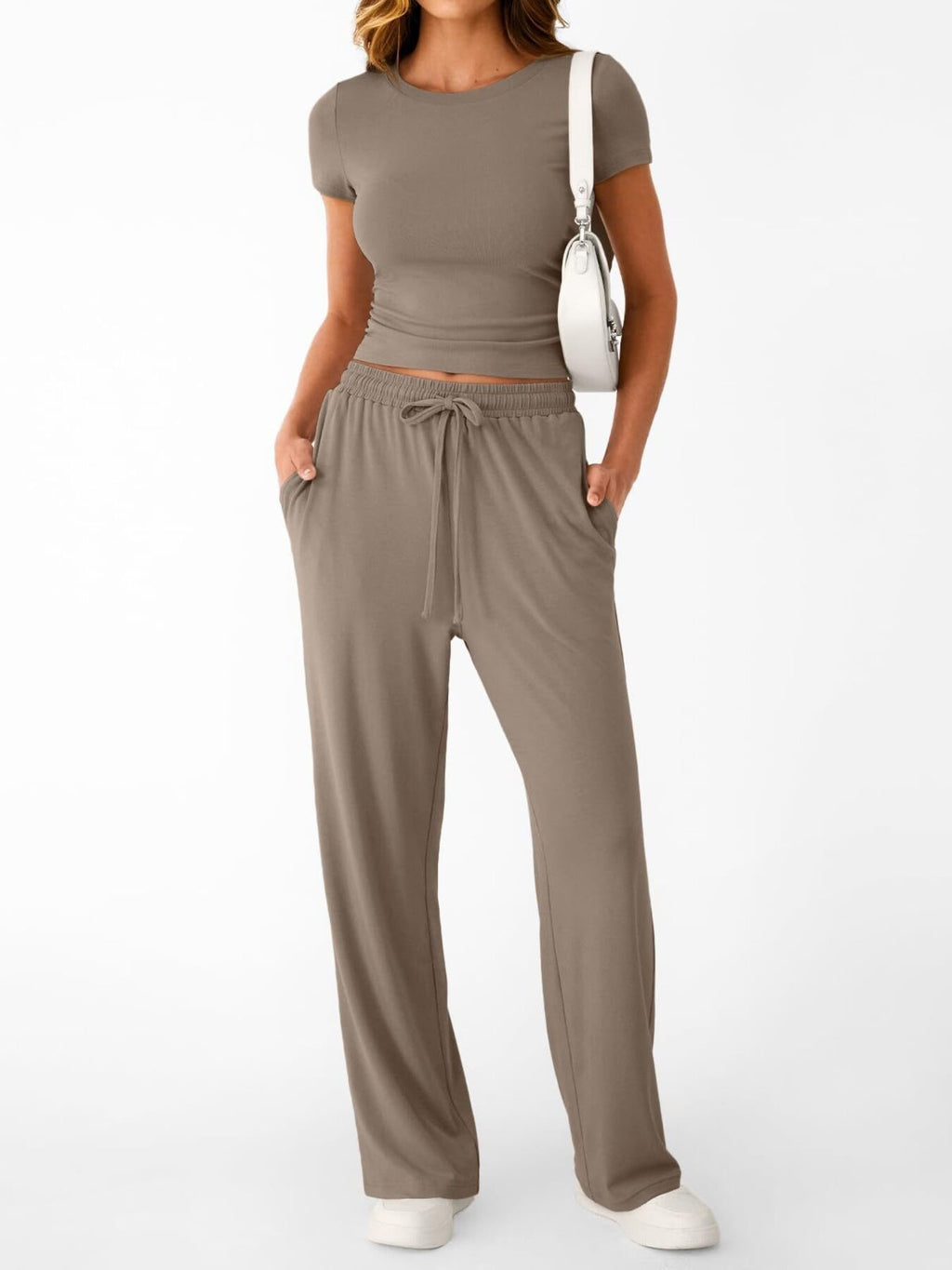 Round Neck Short Sleeve Tee Pants Set (19)