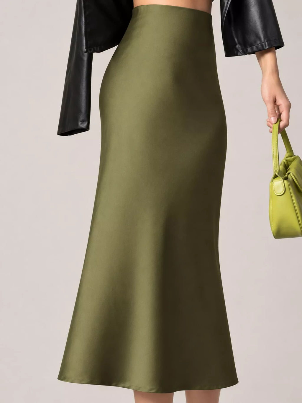 High-waisted Satin Midi Skirt (15)