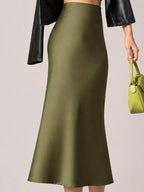High-waisted Satin Midi Skirt (15)