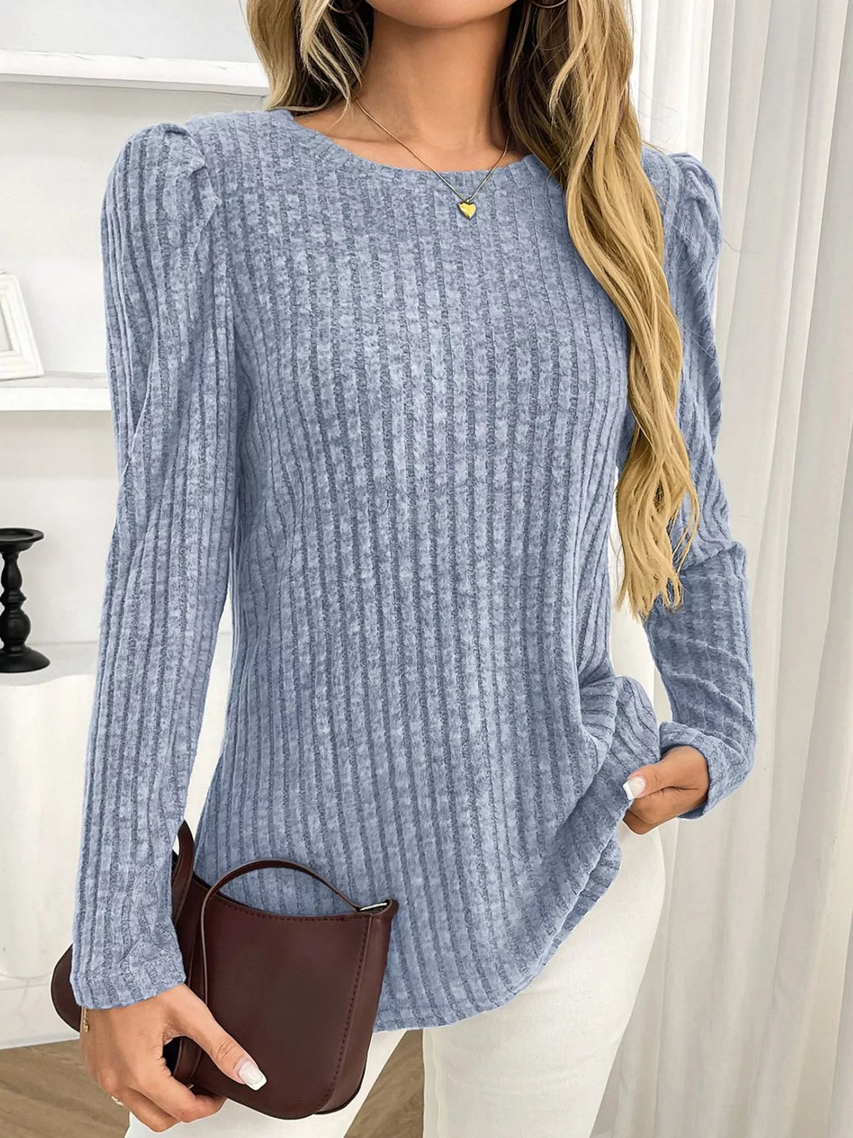 Round Neck Puff Sleeve T-shirt (16)