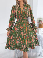 Floral Print Ruffle Hem Flounce Sleeve A-line Dress (9)