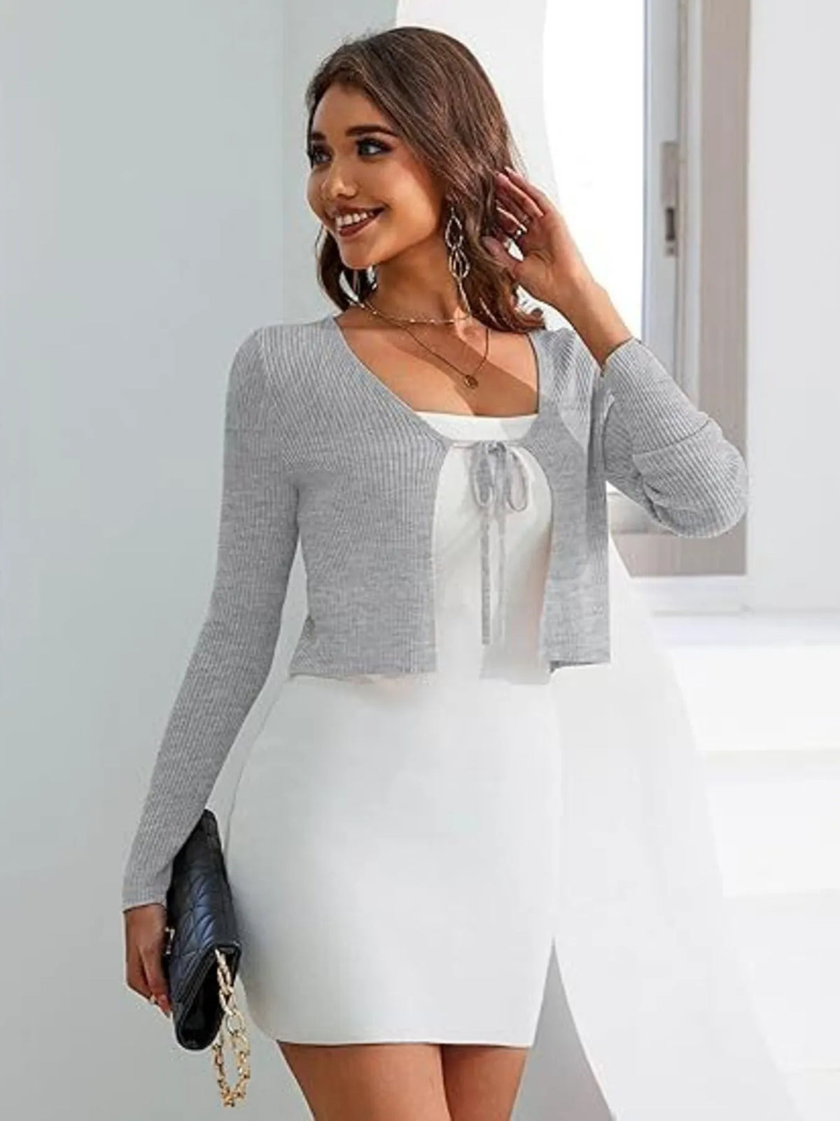Tie-front Long Sleeve Cardigan