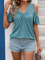 Cold Shoulder V-neck T-shirt (11)