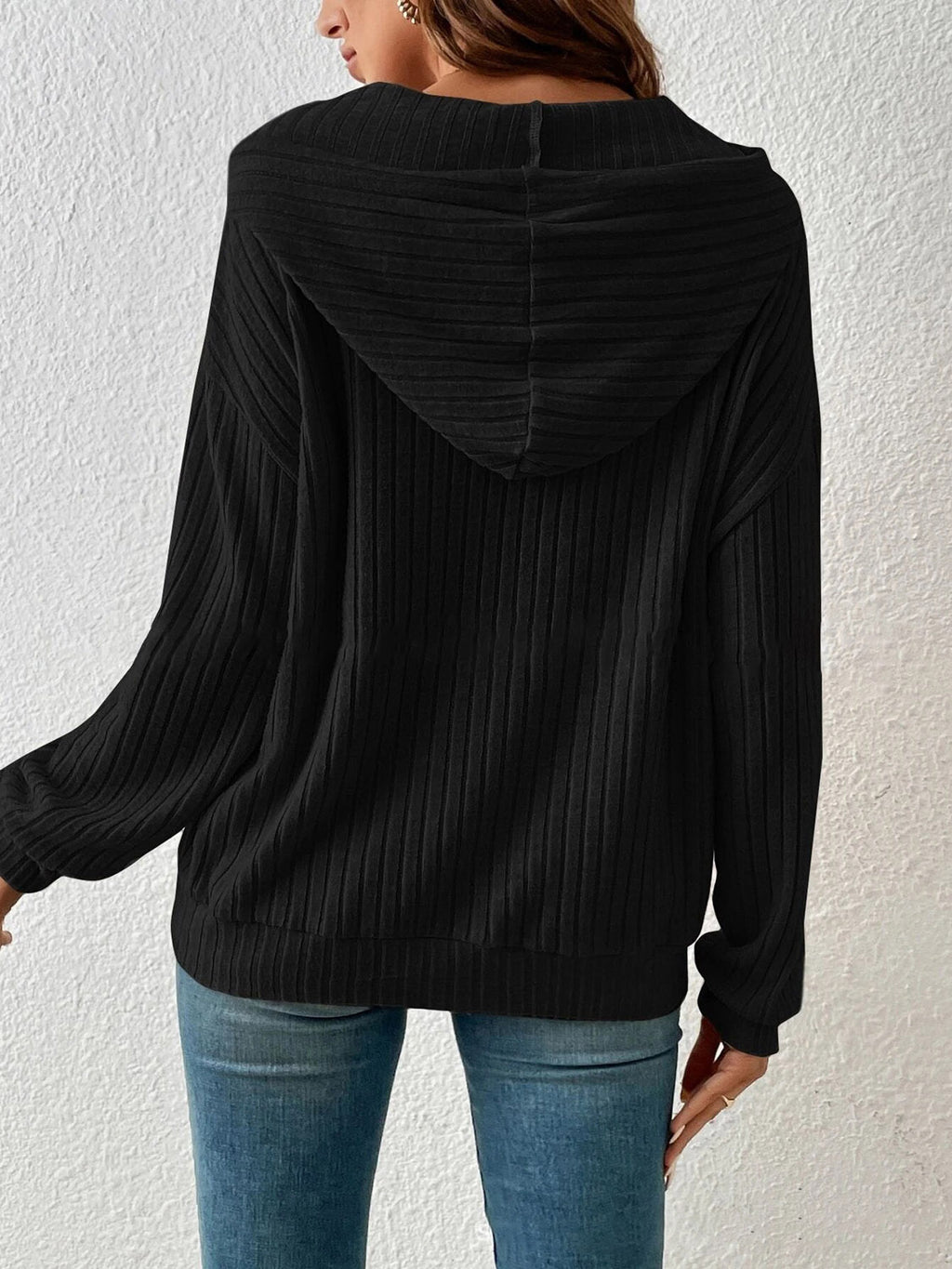 Ribbed Dropped Shoulder Drawstring Hoodie (15)