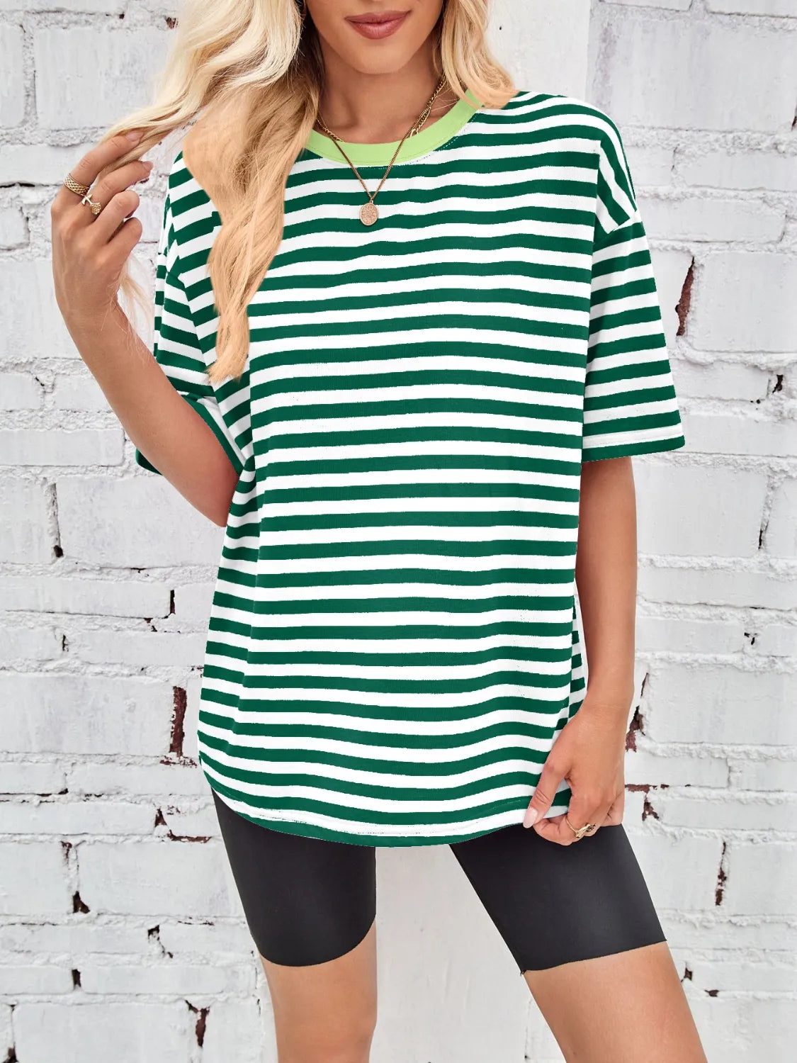 Contrast Striped Round Neck T-shirt (9)