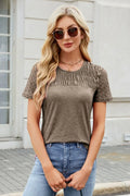Smocked Round Neck Short Sleeve T-shirt