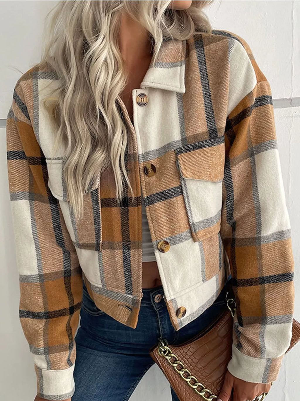 Plaid Button-front Cropped Jacket (12)