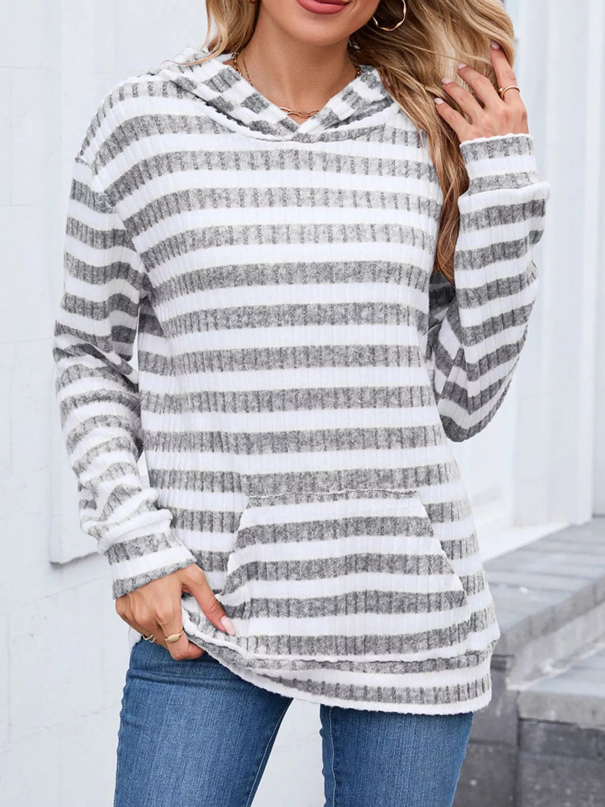 Striped Dropped Shoulder Hoodie (6)