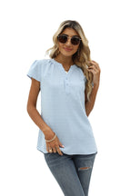 Swiss Dot Notched Neck Short Sleeve Top (14)