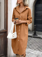 Corduroy Shirt Dress Button-down Front (4)