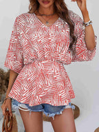 Printed V-neck Dolman Sleeve Blouse (7)