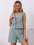 Tie-front Sleeveless Top Shorts Set (9)