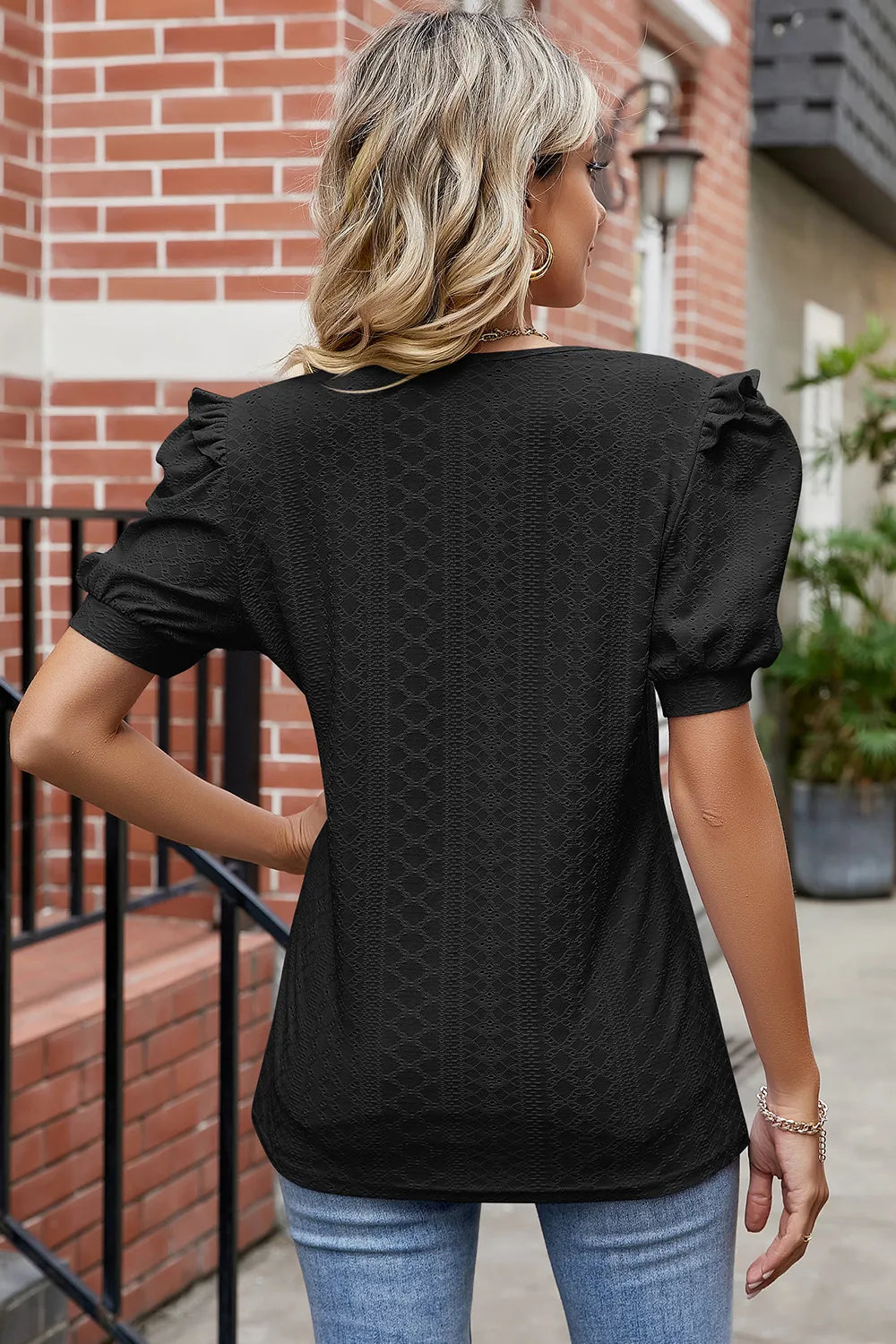 Eyelet Ruffled Round Neck T-shirt (8)