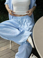 Button Up Shirt Drawstring Pants Set (4)
