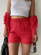 Textured Button Up Shirt Shorts Set (21)