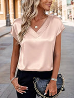 Satin V-neck Short Sleeve Blouse (15)