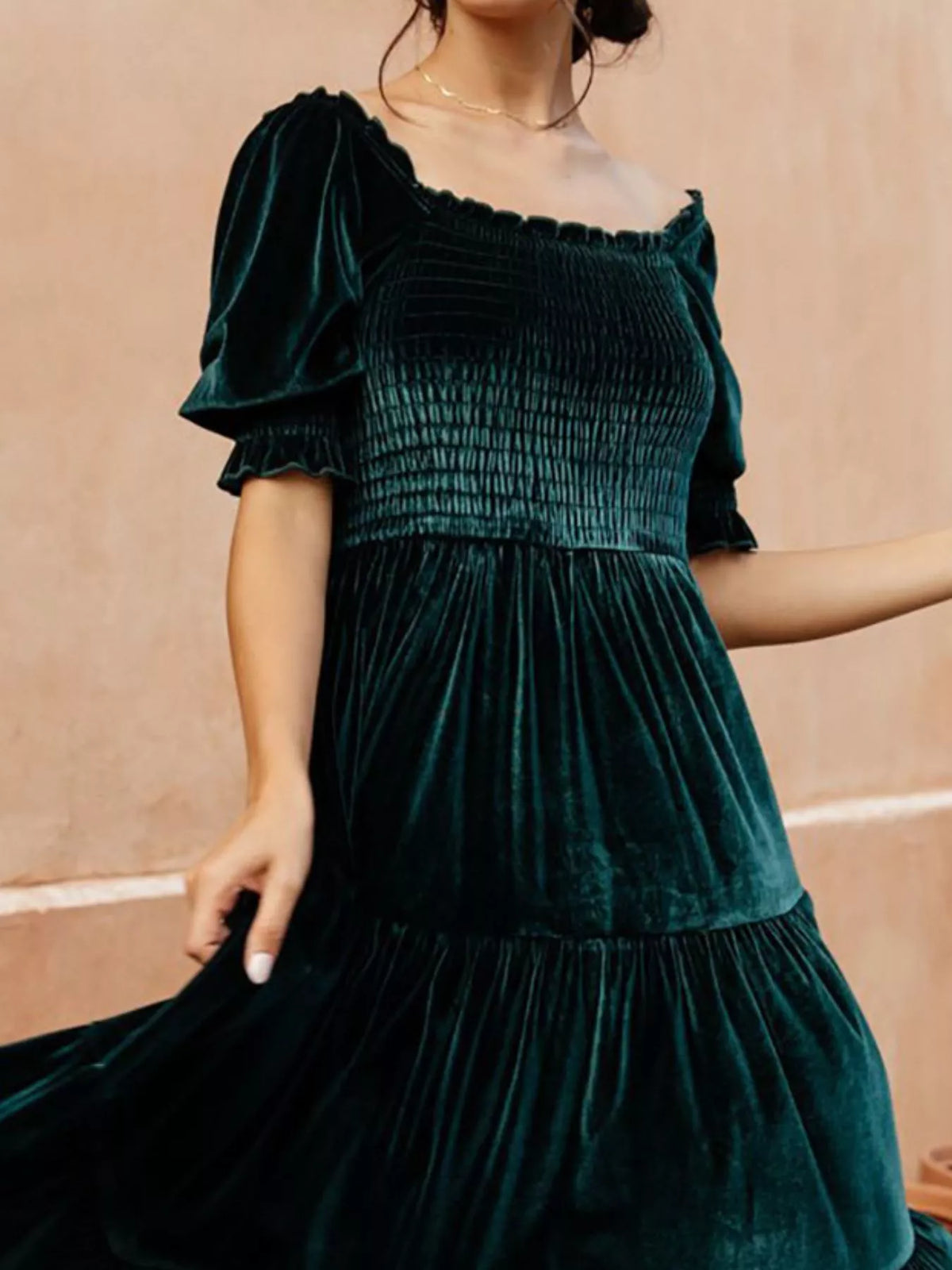 Velvet Smocked Tiered Midi Dress (12)
