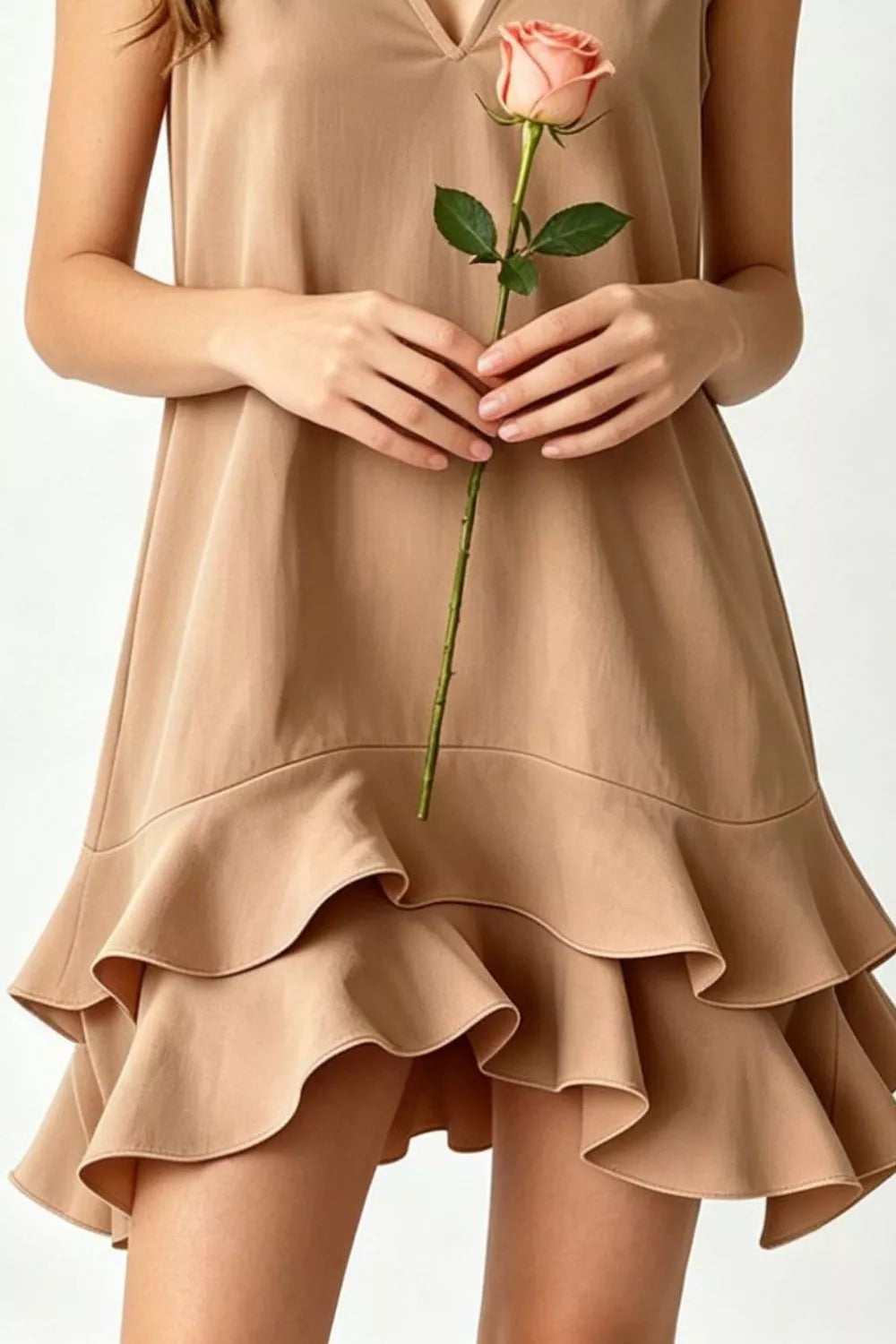Full Size Sleeveless V-neck Ruffle Hem Mini Dress Plus (2)