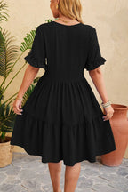 Swiss Dot Ruffled V-neck Tiered Dress (12)