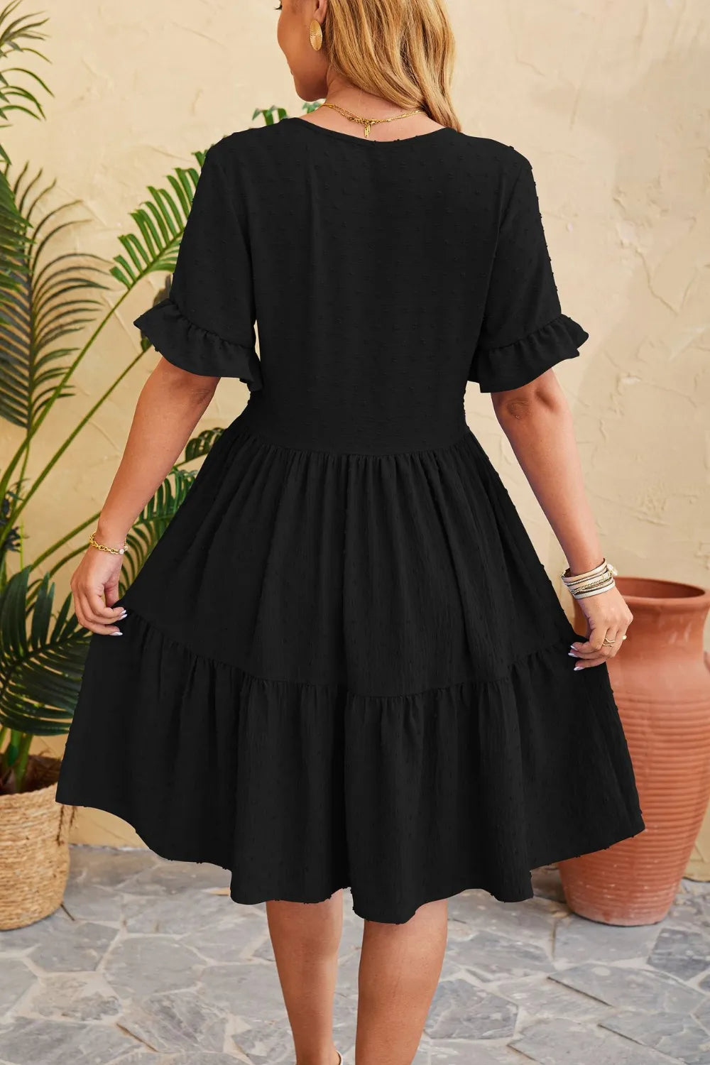 Swiss Dot Ruffled V-neck Tiered Dress (12)