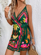 Floral Print Spaghetti Strap Wrap Mini Dress (6)
