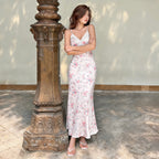 Floral-print Lace-spliced Deep V-neck Slip Dress photo 5