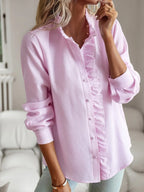 Striped Ruffle Detail Button-up Blouse (2)