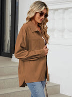 Button Up Dropped Shoulder Long Sleeve Outerwear (4)