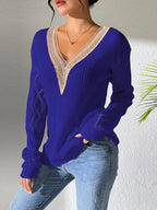 Openwork V-neck Long Sleeve Sweater (15)