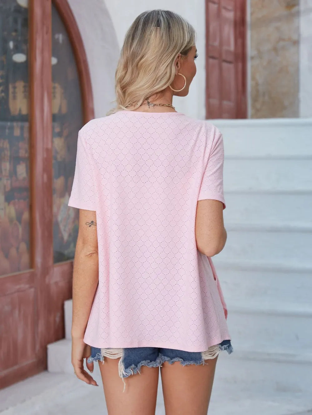 Eyelet Open Front Short Sleeve Cover Up (5)