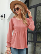 Smocked Round Neck Lantern Sleeve Blouse (8)