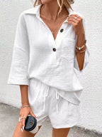 Button Detail Top Shorts Set (3)