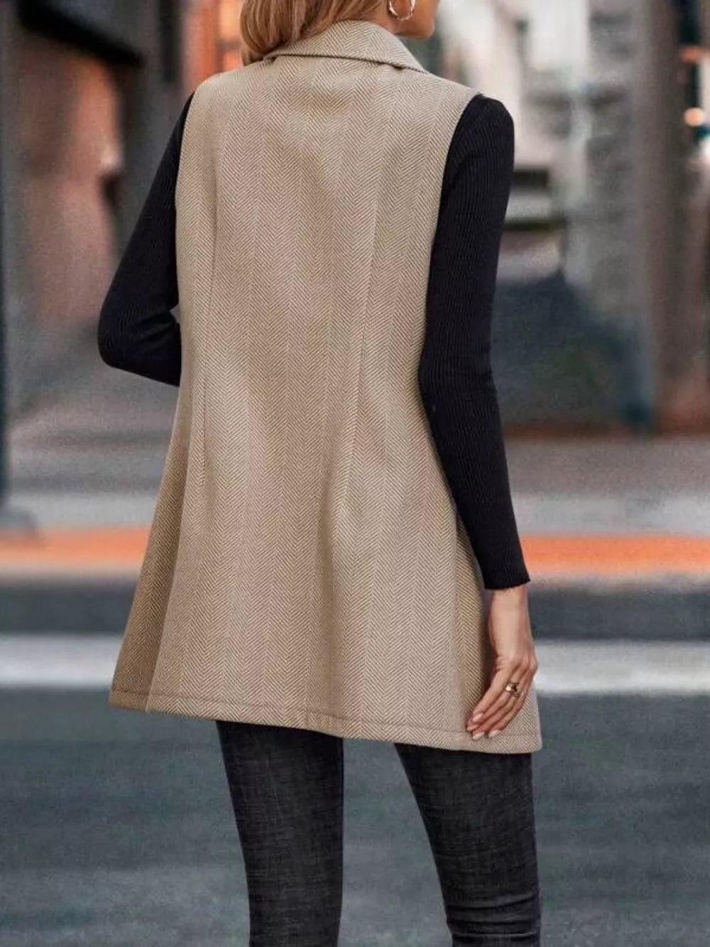Buttoned Collared Neck Longline Vest Coat (2)