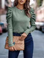 Decorative Button Puff Sleeve T-shirt (12)