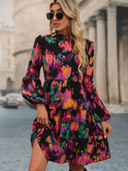 Printed Balloon Sleeve Mini Dress (5)